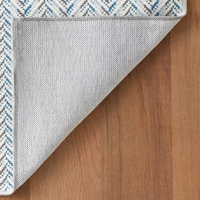 Dash & Albert Lowell Blue Machine Washable Rug, Runner-2.5 X 8 Feet, Blue Graphic Pattern - Premium Luxury Hotel Quality Soft Breathable Hypoallergenic Machine Washable Easy Care All Season