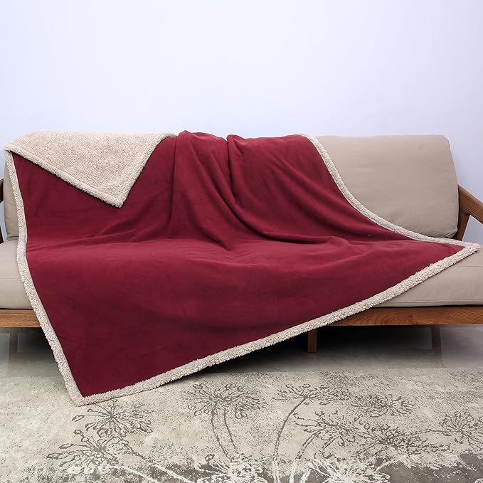 Catalonia Waterproof Blanket, Washable Leakproof Bed Cover for Couples, Reversible Protector Blanket for Bed Couch Sofa, Stain Proof Blanket Pad for Adults, 80X90 inches, Wine