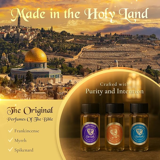 Anointing Oil for Prayer 3 Bottles Set 10ml/0.34oz Each Bottle - The Original Perfumes of The Bible - Frankincense, Myrrh and Spikenard Made in The Holy Land - by Ein Gedi
