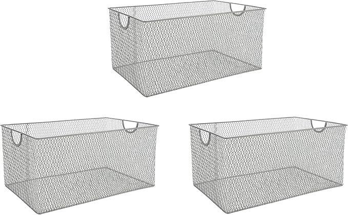 YBM HOME Kitchen Pantry Organizer Wire Baskets for Shelves, Cabinets, Pantry, Countertop, Mesh Open Storage Bin Metal Basket for Organizing Food Supplies, 3 Pack, 14.5x9.25x7