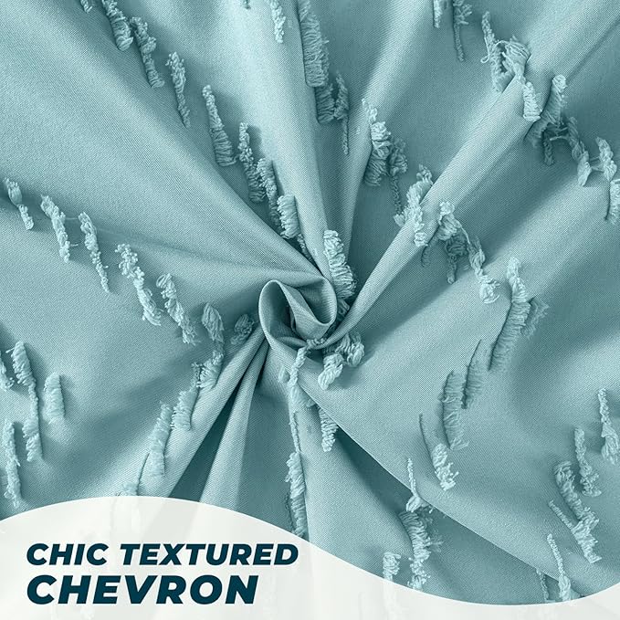 84inches Extra Long Teal Shower Curtain Boho Farmhouse Shower Curtain 72 x 84 Tufted Chevron Textured Minimalist Shower Curtains for Bathroom