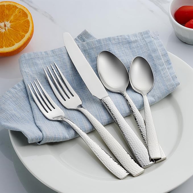 Hudson Essentials 40-Piece Hammered Stainless Steel 18/10 Flatware Silverware Set, Service for 8 (40-Piece Set)