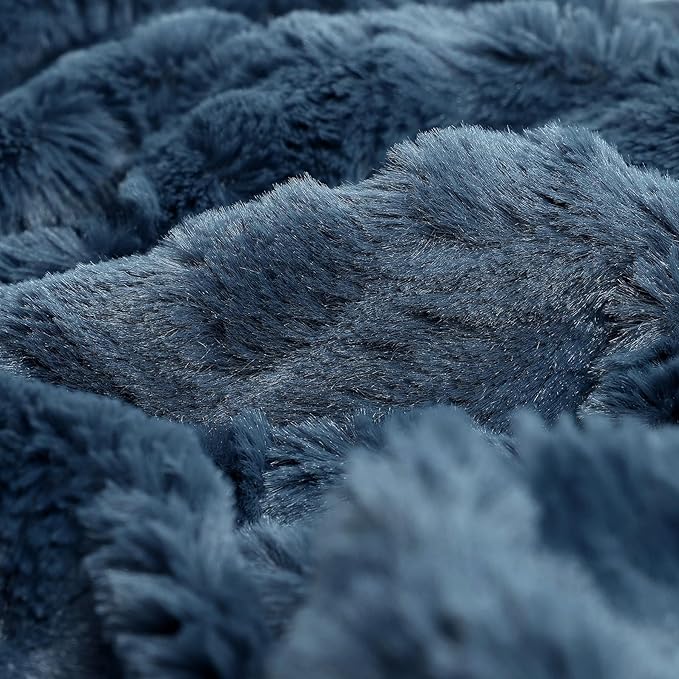 TOONOW Faux Fur Luxury Throw Blanket,Double Side Soft Fluffy Shaggy Fuzzy Blanket for Couch Sofa Bed (Navy, Throw)