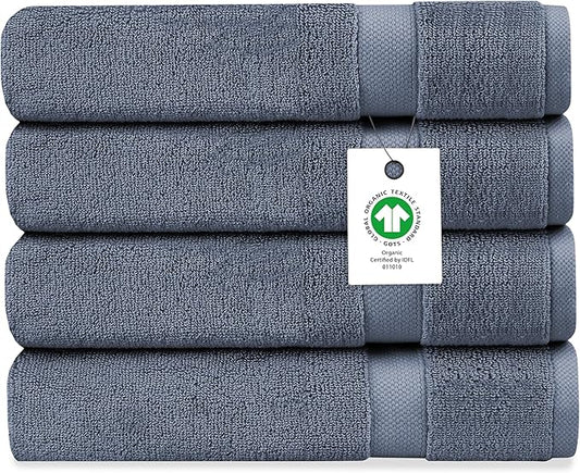 Delara Organic Cotton Luxuriously Plush Bath Towel Pack of 4 | GOTS & OEKO-TEX Certified | Premium Hotel Quality Towels | Feather Touch Technology|650 GSM Long Staple|Soft, Quick Dry & Ultra-Absorbent