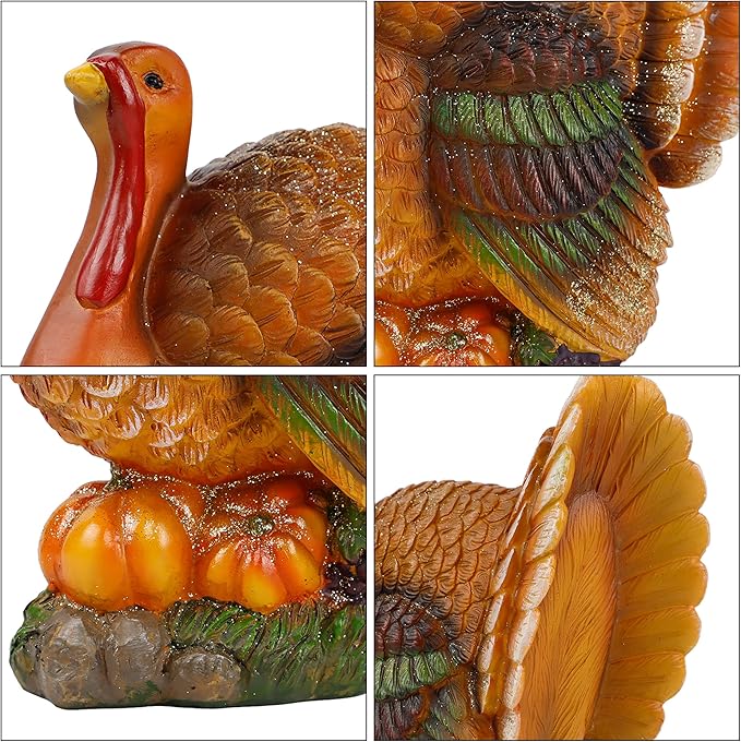 winemana Thanksgiving Table Decorations Resin Turkey with Pumpkin, Hand-Painted Fall Figurine Centerpiece for Home Kitchen Office Harvest Day Decor