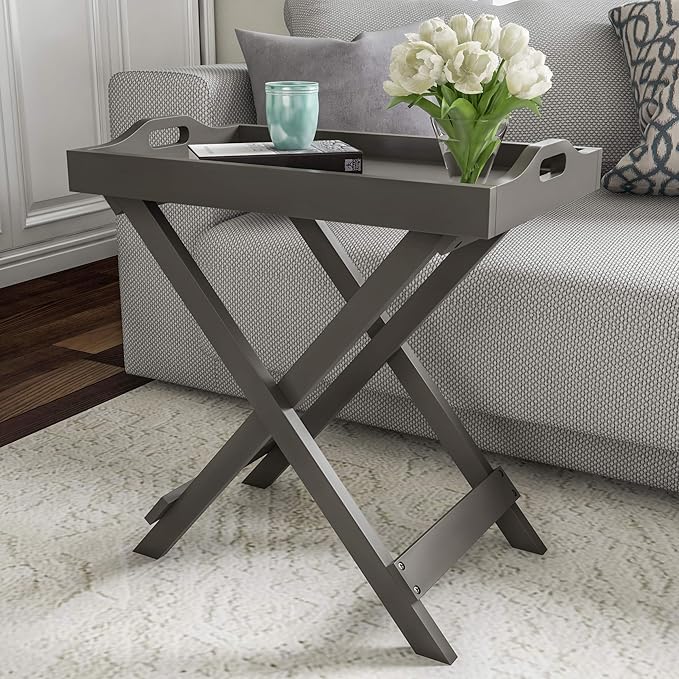 Folding TV Tray Table - Contemporary Side Table with Removable Tray Top for Food Serving, Decor, or Meals - Portable End Furniture for Living Room, Bedroom, or Home Office by Lavish Home (Gray)