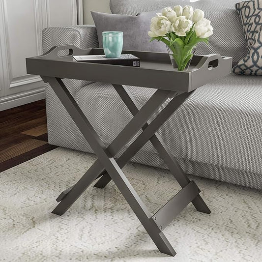 Folding TV Tray Table - Contemporary Side Table with Removable Tray Top for Food Serving, Decor, or Meals - Portable End Furniture for Living Room, Bedroom, or Home Office by Lavish Home (Gray)