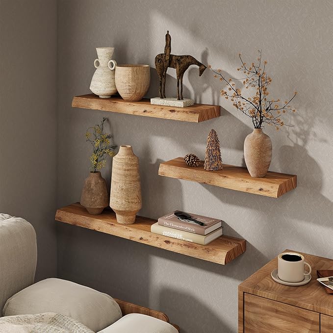 Marsmiles 40 inch Floating Shelves for Wall Elm Wood Live Edge Shelves Wall Mounted|Rustic Long Floating Shelves with Invisible Bracket for Bathroom Living Room Kitchen|Natural, 1 Pack