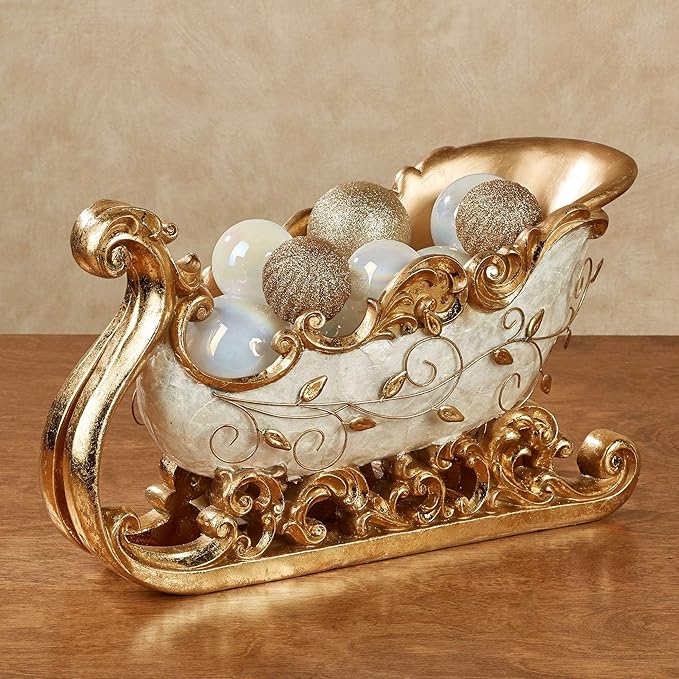 Touch of Class Winters Elegance Santa Sleigh Accent Table Statue Ivory/Gold | Holiday Style Decorations for Your Christmas Themed Tabletop