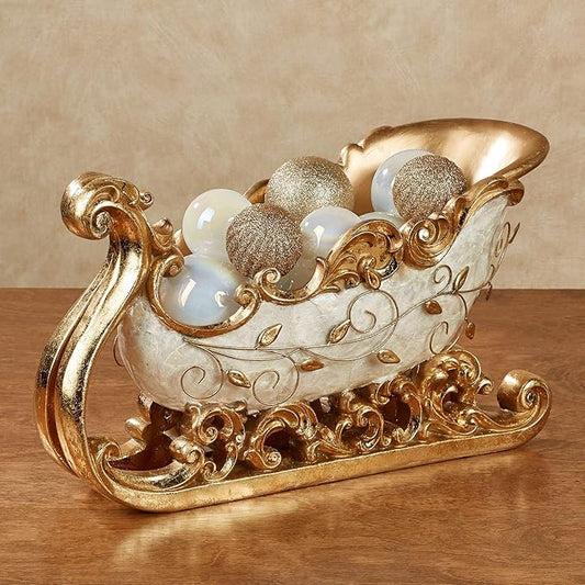 Touch of Class Winters Elegance Santa Sleigh Accent Table Statue Ivory/Gold | Holiday Style Decorations for Your Christmas Themed Tabletop