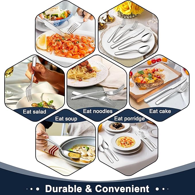 Herogo Heavy Duty Stainless Steel Silverware Set, 60-Piece Heavy Weight Flatware Cutlery Set for 12, Modern Tableware Eating Utensils for Home Hotel Wedding, Dishwasher Safe, Mirror Polished