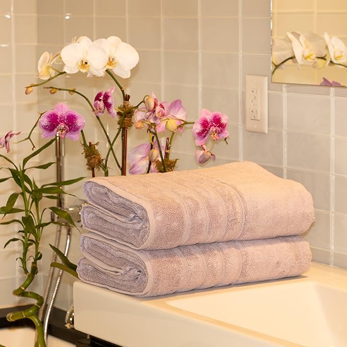 Mosobam Luxury Turkish 6pc Mixed Bath Bundle 2 Sizes for Body Towels and 2 for Mats Lavender Aura 700 GSM & 1000 GSM Bamboo Viscose & Aegean Turkish Combed Cotton