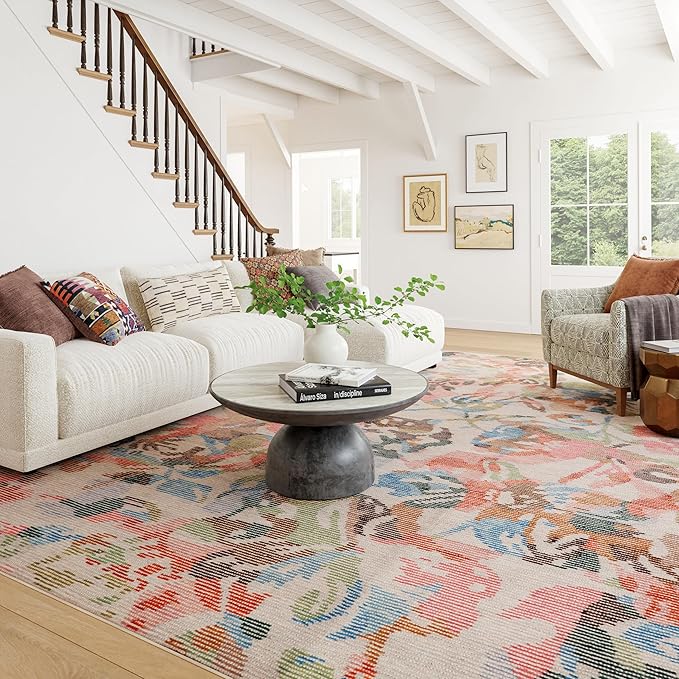 Dash & Albert Bloom Multi Machine Washable Rug, 2 X 3 Feet, Blue/Ivory Floral Pattern