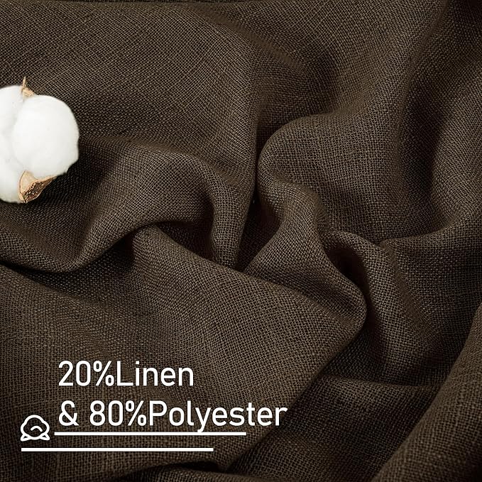 LAMIT 40 Inch Length Linen Curtains for Small Windows, Semi Sheer Light Filtering Panels Back Tab and Rod Pocket Neutral Drapes for Basement/Window/Loft Room, Dark Brown, 2 Panels, 34 x 40 Inch
