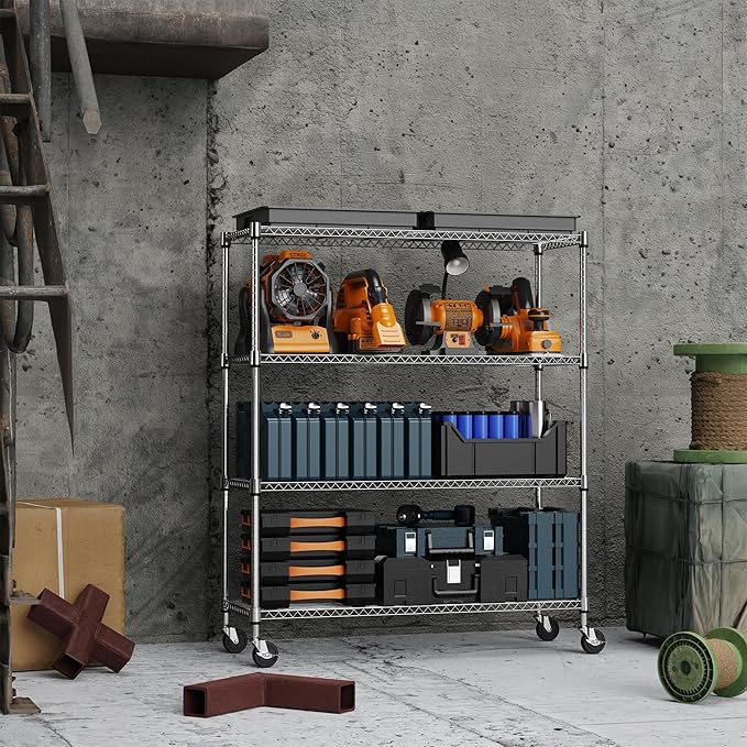 4 Tiers Storage Shelves Load 1400LBS, Metal Shelving Wire Metal Shelving Unit Shelves for Storage Adjustable Garage Shelving for Pantry Kitchen Garage Chrome 17.7" D x 47.3" W x 62.7" H