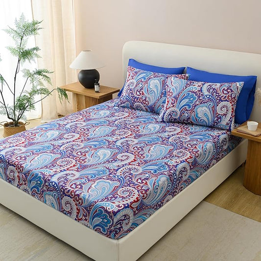 Twin Size Bed Sheets Set Deep Pockets - 6PC Floral Ultra Soft Microfiber Bed Sheets - Easy to Clean, 90 Thread Count Sheets with Fitted Sheet, Flat Sheet & Pillowcases (Navy Medallion)