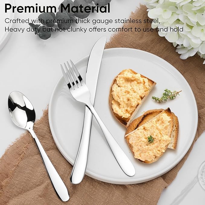 Herogo Heavy Duty Stainless Steel Silverware Set, 30-Piece Heavy Weight Modern Flatware Cutlery Set for 6, Fancy Tableware Eating Utensils for Home Wedding, Dishwasher Safe, Mirror Finished