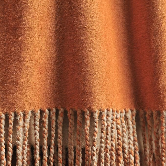 EP Mode Reversible Fringed Mulberry Silk Throw Blanket for Sofa (Caramel/Beige)