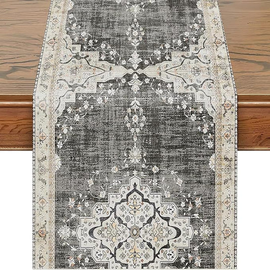 Snycler Table Runner Boho Table Runners Vintage Elegant Farmhouse Table Center Linen Decor for Home Dining Party Entrance (13x48 Inch) Black