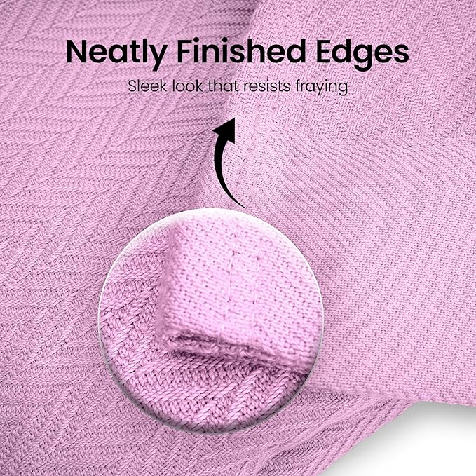 100% Extra-Long Staple Cotton Herringbone Multipurpose Blanket | Soft & Breathable, Lightweight All-Season Throw for Sofa/Couch/Bed | Machine Washable | (Herringbone - Lavender, Twin)