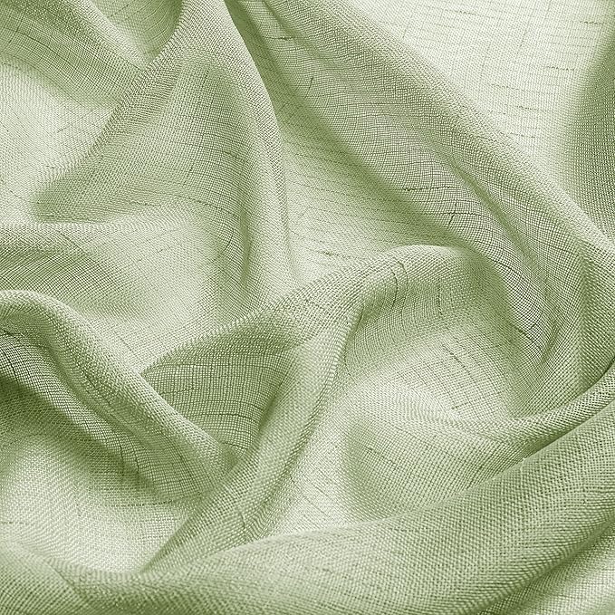 Green Linen Sheer Window Curtain Panel Pairs 108 Inches Extra Long for Living Room with Grommets/Eyelets Rustic Window Treament Drape Set Bedroom Farmhouse- 2 Panels, Sage/Green, 54x108 Inch