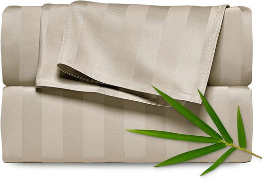 Twin Sheets by Pure Bamboo, Genuine 100% Organic Viscose Derived from Bamboo Bed Sheet Set, Luxuriously Soft & Cooling, Double Stitching, 2 Year Quality Promise (Twin, Jacquard Sand)