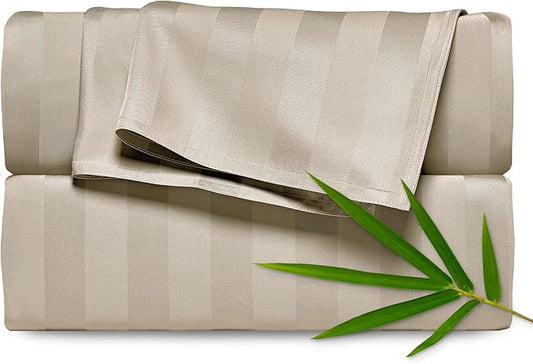 King Sheets by Pure Bamboo, Genuine 100% Organic Viscose Derived from Bamboo Bed Sheet Set, Luxuriously Soft & Cooling, Double Stitching, Lifetime Quality Promise (King, Jacquard Sand)