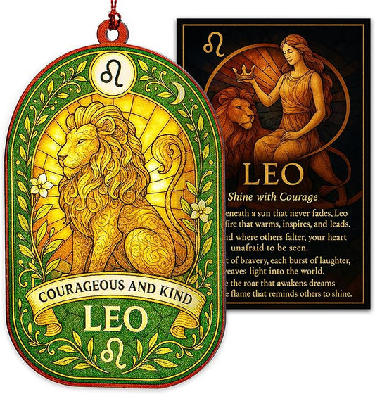 Leo Gifts for Women, Leo Birthday Decorations, Leo Zodiac Christmas Ornament, Astrology, Christmas Ornament 2025, Suncatcher Effect Stained Glass Window Hanging, car Hanging Accessories