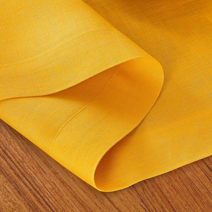 D'Moksha Homes Linen Table Runner 54 Inches - 100% Pure Linen Sunflower Yellow Table Runner 14 x 54 Inch for Dresser, Coffee Tables, Fall, Autumn and Halloween - Machine Washable