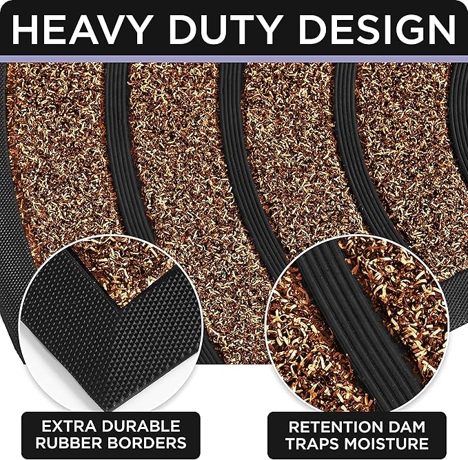 ubdyo Durable Welcome Doormat - Low Pile Front Door Mat Outside Entrance - Muddy Dirt Trapping Welcome Matt Outdoor - Rubber Backing Anti Slip Indoor Doormat Entrance 32'' x 20'', Brown