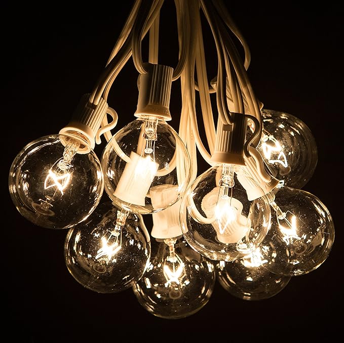 Hometown Evolution, Inc. 50 Foot Globe String Lights - G50 Clear 2 Inch Bulbs (White Wire) - Indoor Outdoor String Lights for Bedroom, Tent, Canopy, Bistro, Cafe and Party Lighting