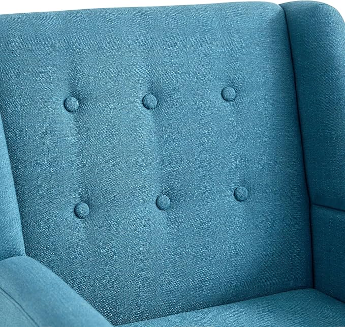 HUIMO Accent Chairs Set of 4, Upholstered Button Tufted Armchair, Linen Fabric Sofa Chairs for Bedroom, Living Room, Mid Century Modern Comfy Reading Chair (Lake Blue)