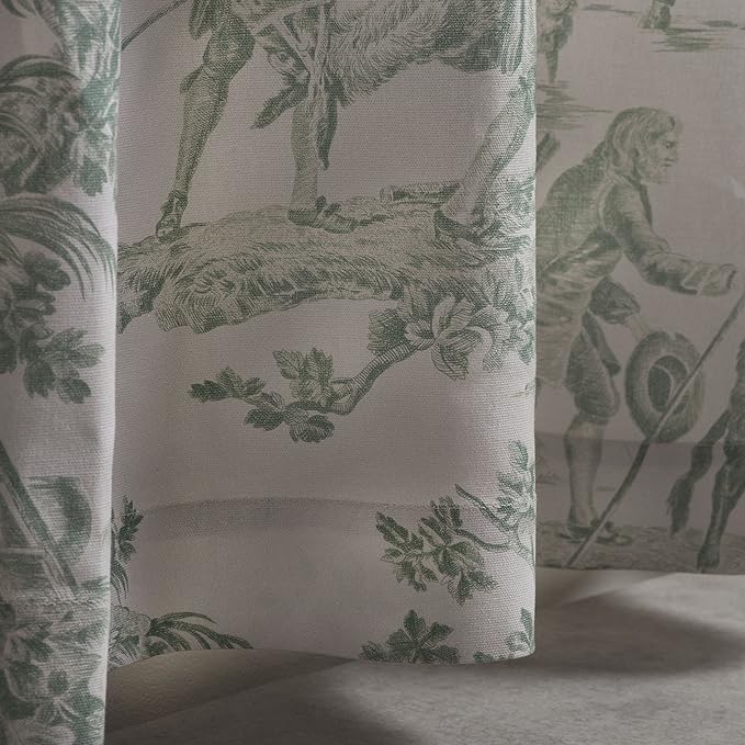 Maison d' Hermine Curtains for living room 100% Cotton 124 inch length One Panel Light Filtering Toile Curtains for Bedroom Windows with rod and loop Pockets (The Miller Antique Green, 50"W x 124"L)