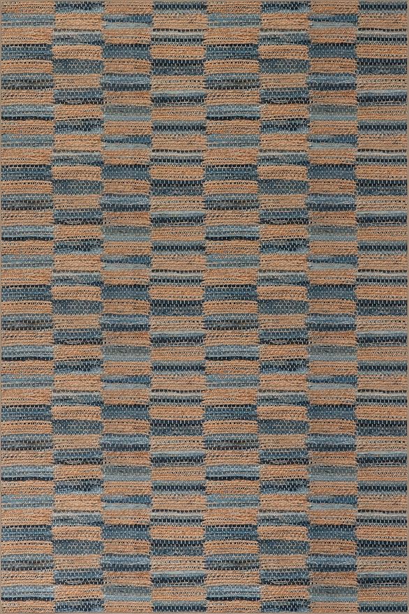 Dash & Albert Ravel Stripe Blue Machine Washable Rug, 6 X 9 Feet, Tan/Blue Stripe Pattern