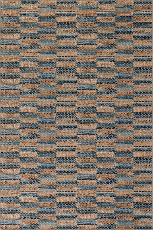 Dash & Albert Ravel Stripe Blue Machine Washable Rug, 6 X 9 Feet, Tan/Blue Stripe Pattern