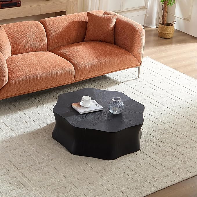 Coffee Tables for Living Room, Modern Minimalist Accent Table, MDF Drum Center Table for Apartment, Office, Ø35.43'' x 12" H