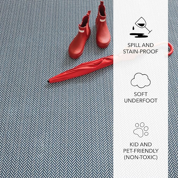 Dash and Albert Herringbone Machine Washable Area Rug - 2' x 3' Navy - Geometric Accent Rug - Anti-Slip Backing, Lightweight, Machine Washable, High Traffic Areas Kitchen, Mudroom, Laundry Room