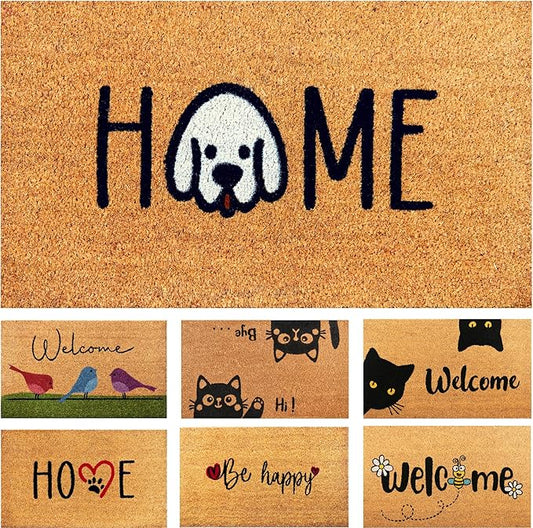 Home Dog - 17"x29" - Coir Door Mat with Heavy Duty Backing - Welcome Mats for Entryway, Porch - Anti-Slip PVC & Coconut Fiber Surface - Natural Home Accessories, Minimalist Original Design