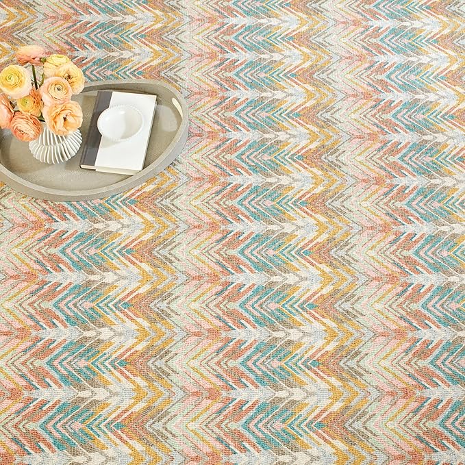 Dash & Albert Seneca Blue Machine Washable Rug, 7.5 X 9.5 Feet, Multicolored Graphic Pattern