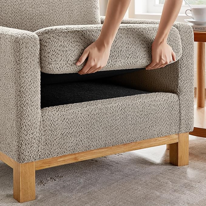 VANOMi Accent Chair 29.5" Reading Chair, Modern Living Room Chair with Thick Cushion&Wood Base, Comfy Upholstered Boucle Armchair, Single Sofa for Bedroom, Office, Camel Set of 2