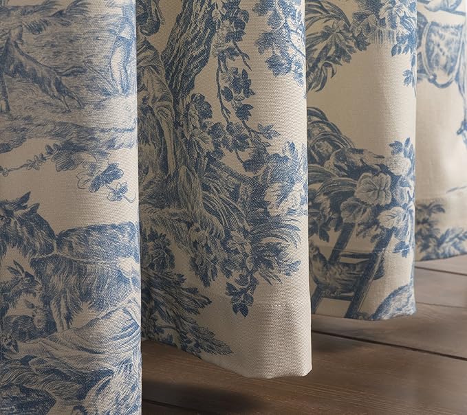 Maison d' Hermine Curtains for Living Room 100% Cotton 84 inch Length Two Panels Light Filtering Toile Curtains for Bedroom Windows with Rod and Loop Pockets Drapes (The Miller Blue, 50" W x 84" L)