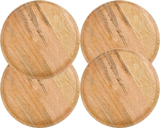 Alpha Living Home Round Wood Chargers Plates 11 Inch Natural Wood Charger Plates Set of 4 - Serving Plates for Dinner, Wedding, Tabletop Decor, Holiday, Party, Baby Shower, Event Decoration (Natural)