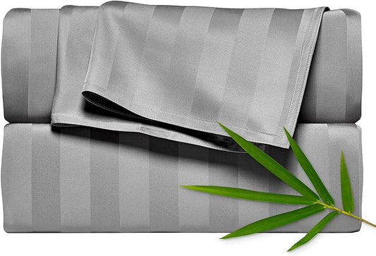 Queen Sheets by Pure Bamboo, Genuine 100% Organic Viscose Derived from Bamboo Bed Sheet Set, Luxuriously Soft & Cooling, Double Stitching, Lifetime Quality Promise (Queen, Jacquard Stone)