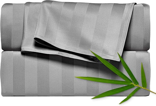 Twin Sheets by Pure Bamboo, Genuine 100% Organic Viscose Derived from Bamboo Bed Sheet Set, Luxuriously Soft & Cooling, Double Stitching, Lifetime Quality Promise (Twin, Jacquard Stone)