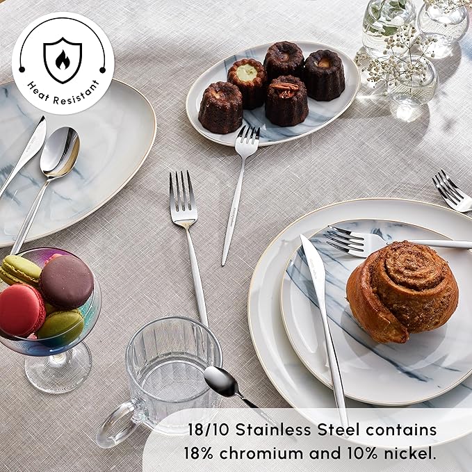 Karaca Lizbon 60-Piece Cutlery Set for 12 People -18/10 Stainless Steel, Dinnerware Tableware Silverware Service, includes Forks, Spoons, knives, forks, Teaspoons, Mirror Polished, Dishwasher Safe