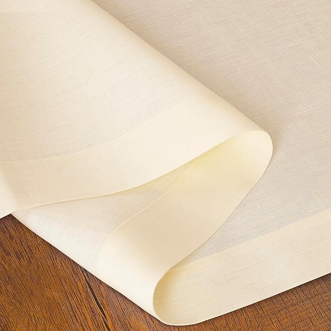 D'Moksha Homes Linen Vanilla Cream Table Runner 102 Inches Long - 100% Pure Linen Dining Table Runner 14 x 102 Inch for Fall, Autumn and Halloween - Machine Washable