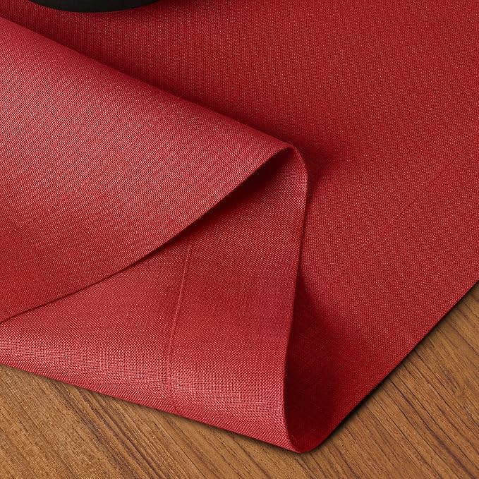 D'Moksha Homes Linen Bright Red Table Runner 84 Inches Long - 100% Pure Linen 14 x 84 Inch Table Runner for Dining, Fall, Autumn and Halloween - Machine Washable
