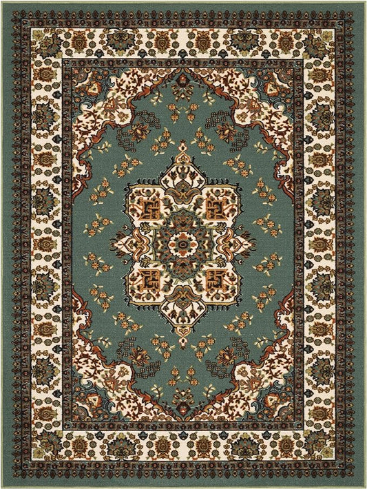Antep Rugs Alfombras Oriental Traditional 2x4 Non-Skid (Non-Slip) Low Profile Pile Rubber Backing Kitchen Area Rugs (Green, 2'3" x 4')