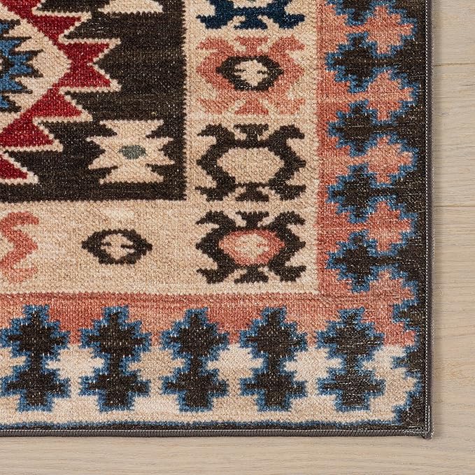 Dash & Albert Balsam Kilim Multi Machine Washable Rug, 8.5 X 11.5 Feet, Red Geometric Pattern