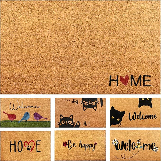 Home Heart - 17"x29" - Coir Door Mat with Heavy Duty Backing - Welcome Mats for Entryway, Porch - Anti-Slip PVC & Coconut Fiber Surface - Natural Home Accessories, Minimalist Original Design